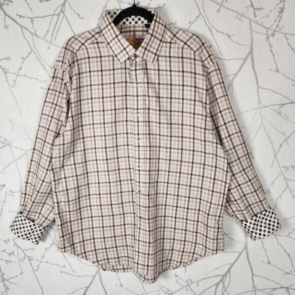 Robert Graham Ivory Plaid Checks Cotton Contrast Flip Cuff Shirt
